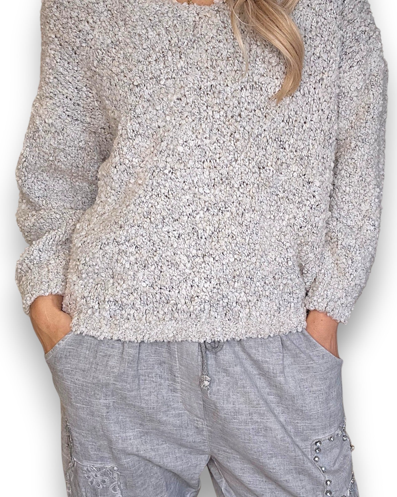 Helga May | Marle Grey V-Neck Chenille Sweater