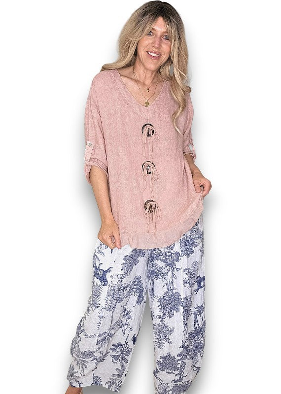 Helga May | Baby Pink Trios Button Top