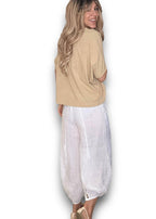 Helga May | White Mini Button Linen Pant