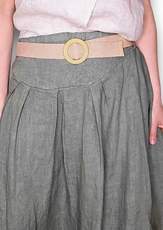 Helga May | Forest Midi Raffia Belt Linen Skirt