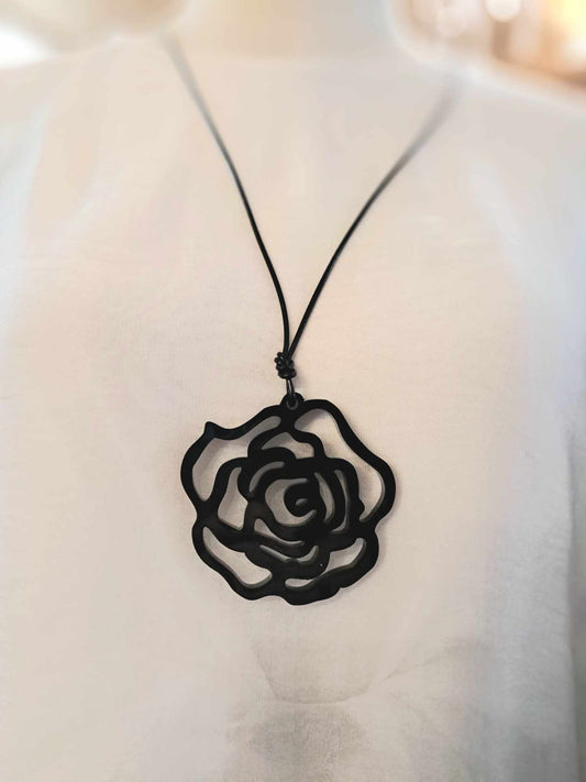 Two Blonde Bobs | Black Small Rose Necklace