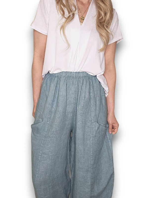 Helga May | Seafoam Barrel Linen Pants