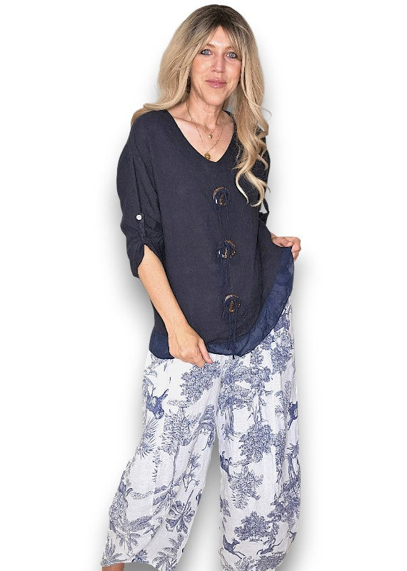 Helga May | Navy Trios Button Top