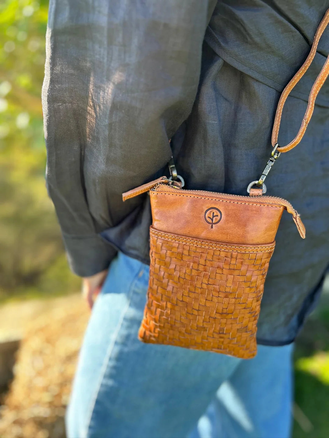 Second Nature | Small Woven Cross Body - Tan