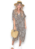 Helga May | Beige Leopard Front Knot V-Neck Dress