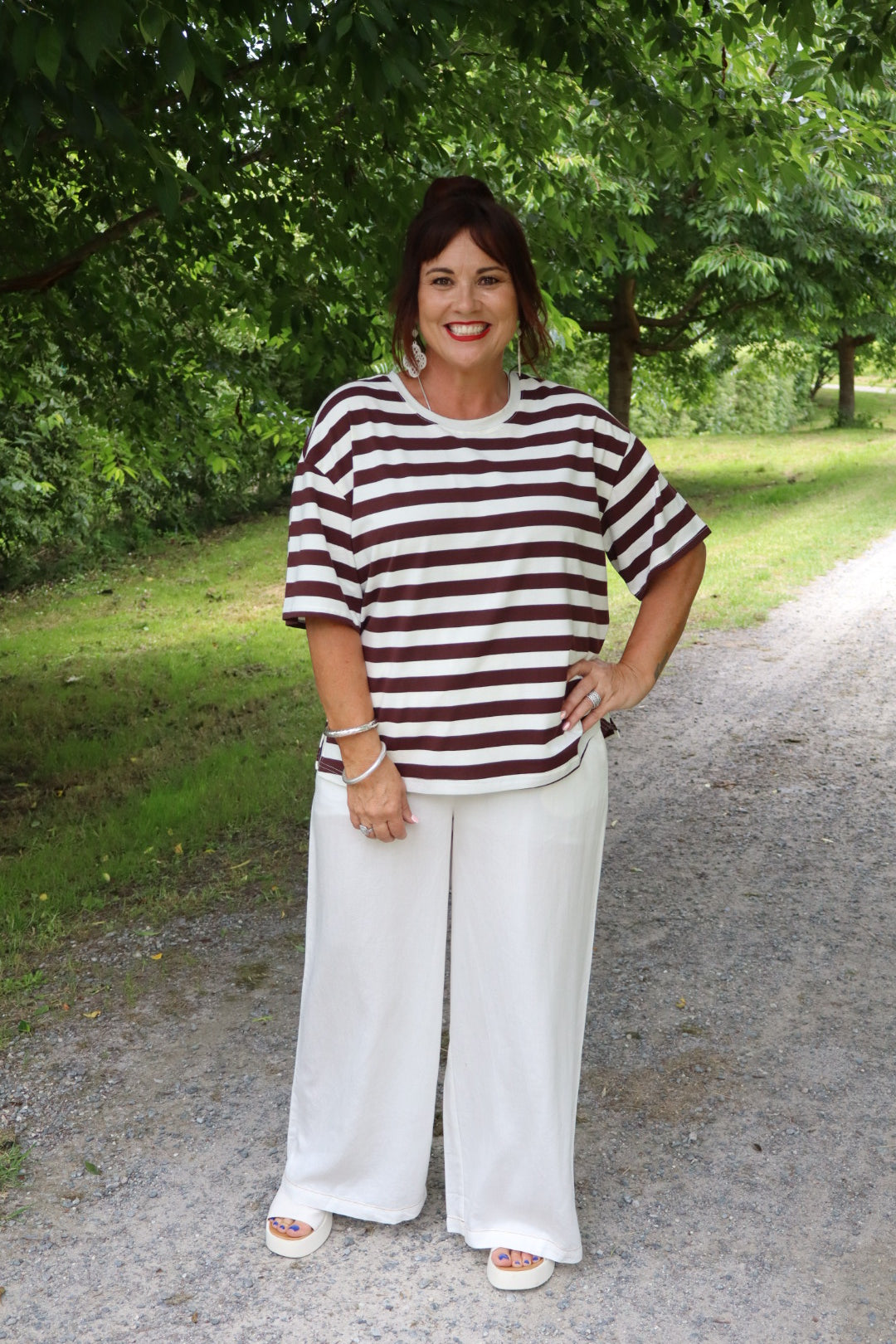Betty Basics | Relax Boxy Tee - Brown/White Stripe