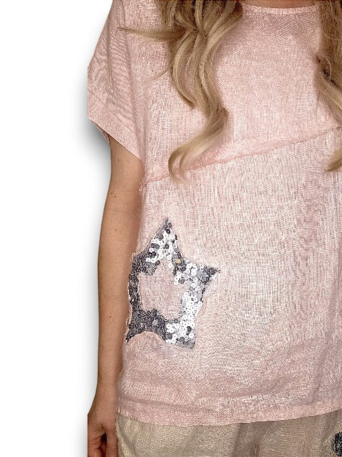 Helga May | Baby Pink Linen Star Top
