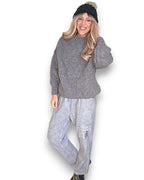 Helga May | Chenille Polo Sweater - Grey
