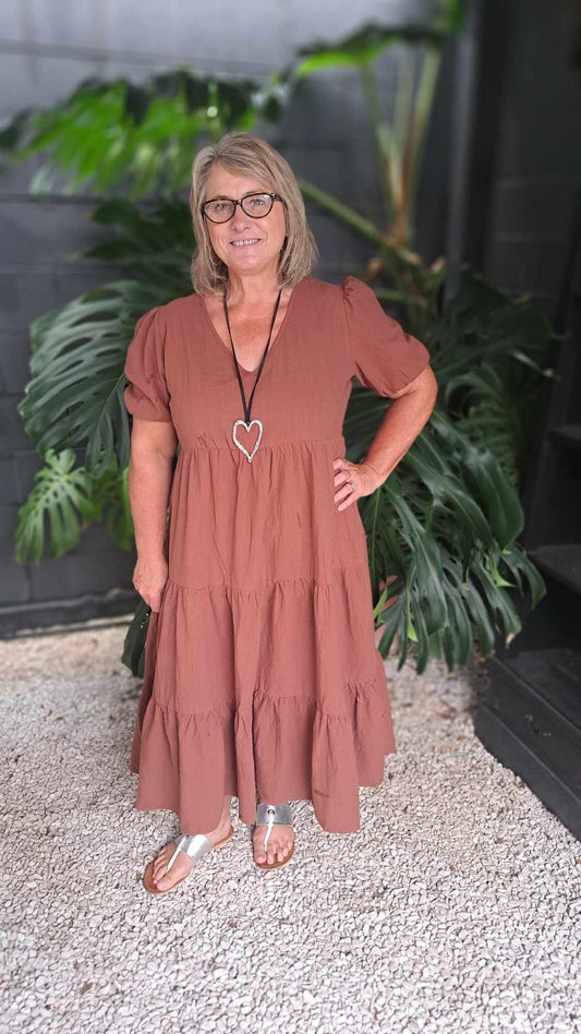 Love Lily the Label | Chestnut - Prue Tiered Linen Blend Dress