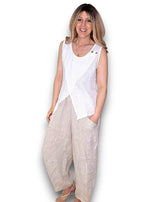 Helga May | Overlap Linen Tank - White