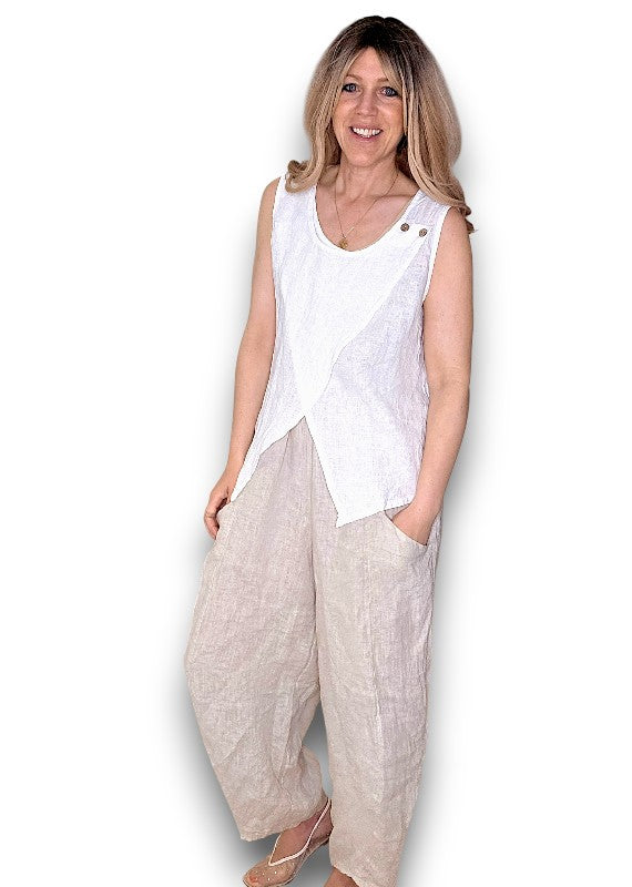 Helga May | Overlap Linen Tank - White