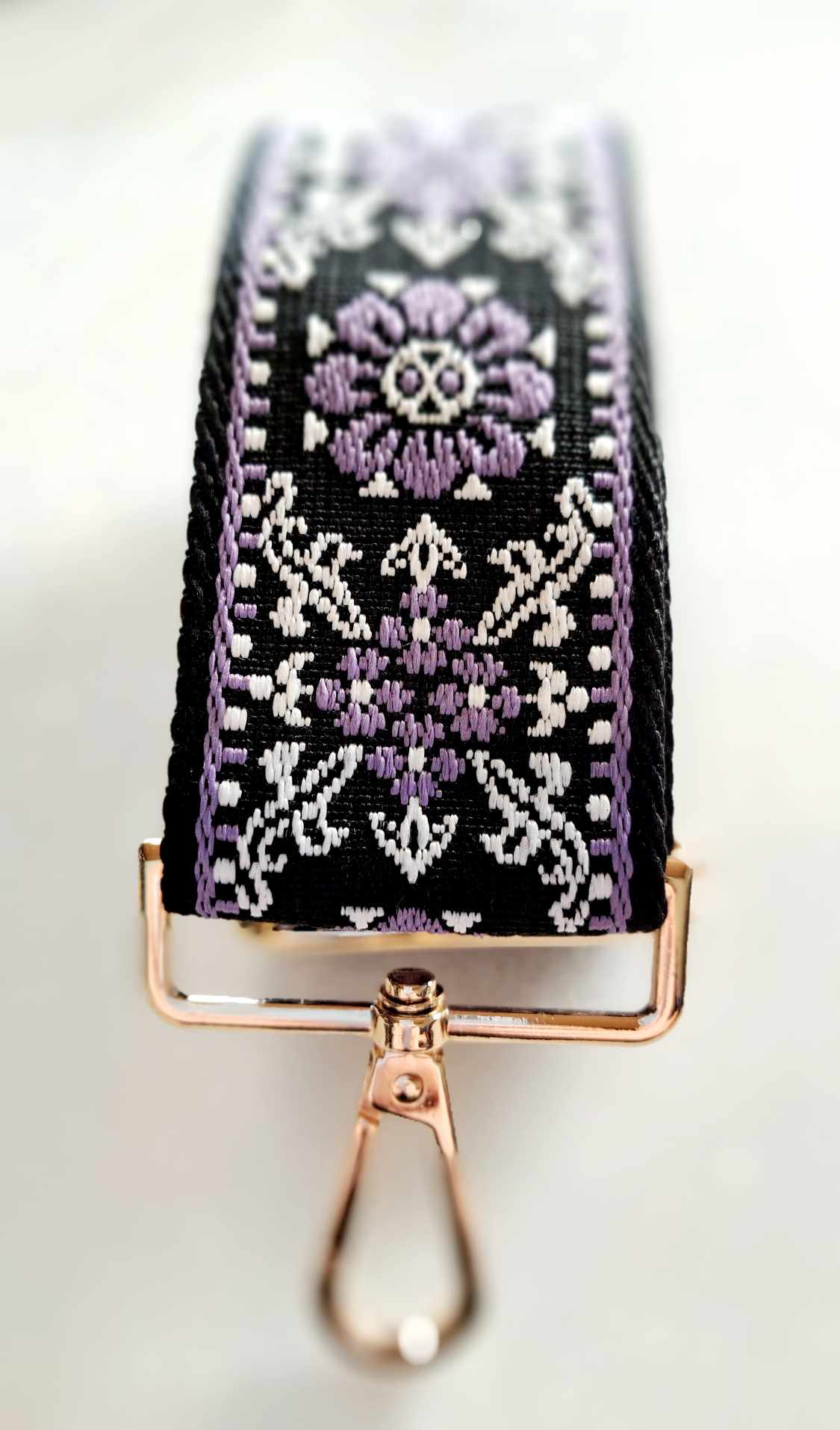 The Cottage Collection - Bag Strap - Black with Purple Design - Penny