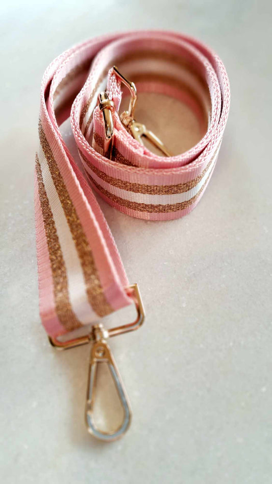 The Cottage Collection - Bag Strap - Pink & Gold Stripe