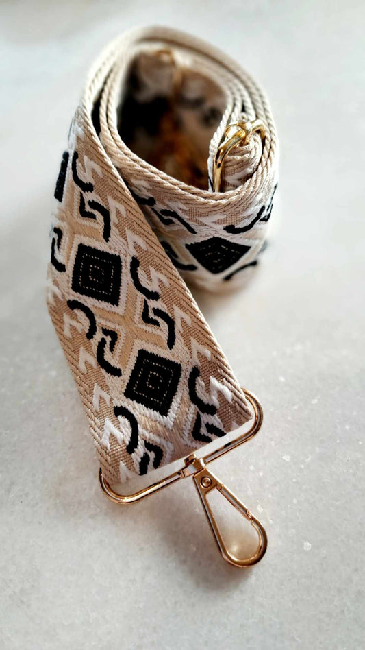 The Cottage Collection - Bag Strap - Sand with Aztec Design - Beth