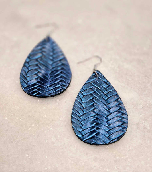 The Cottage Collection | Metallic Blue - Flick Leather Earrings