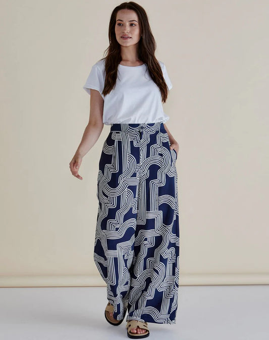 Betty Basics | Zander Pant - Navy Geo