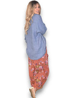 Helga May | Brick Wild Daisy Barrel Linen Pants