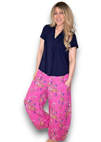 Helga May | Hot Pink Wild Daisy Barrel Linen Pants