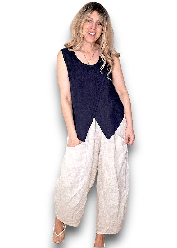 Helga May | Overlap Linen Tank - Navy