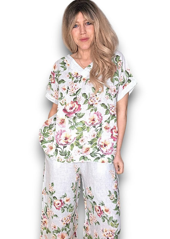 Helga May | White Ruby Blossom Linen Top