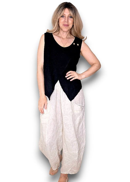 Helga May | Overlap Linen Tank - Black