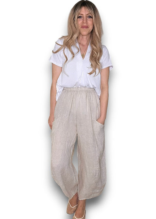 Helga May | Beige Barrel Linen Pants