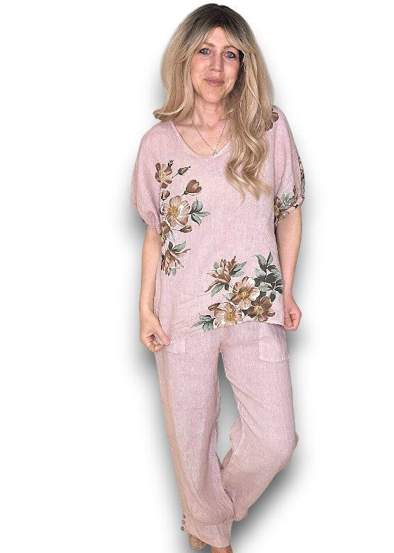 Helga May | Baby Pink Spring Blossom Linen Top