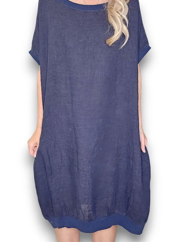 Helga May | Navy Plain Elastic Hem Dress