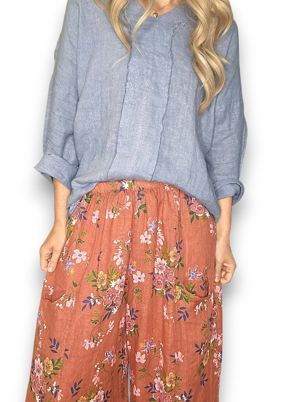 Helga May | Brick Wild Daisy Barrel Linen Pants