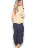 Helga May | Navy Mini Button Linen Pant