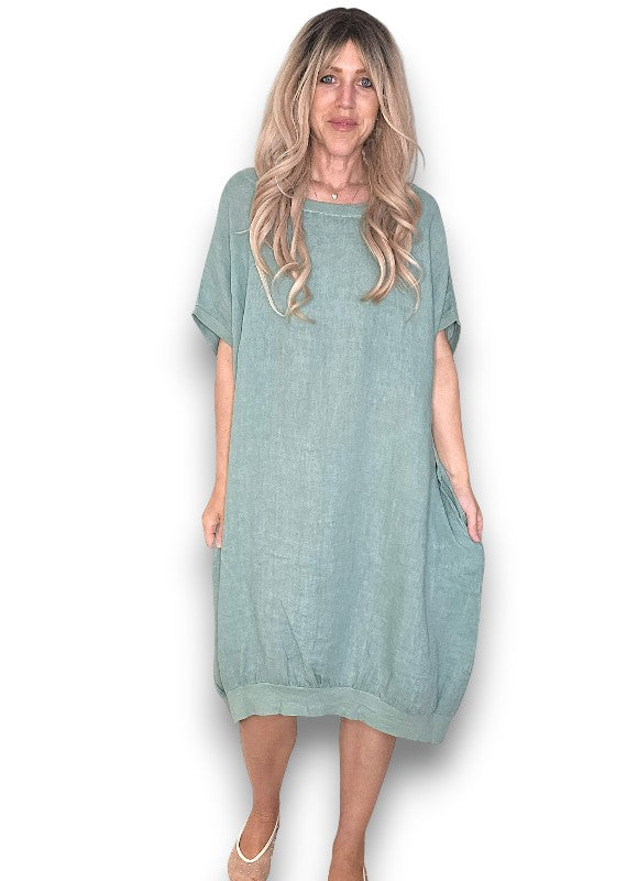 Helga May | Sage Plain Elastic Hem Dress