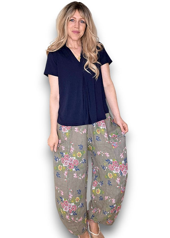 Helga May | Mocha Wild Daisy Barrel Linen Pants