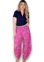 Helga May | Hot Pink Wild Daisy Barrel Linen Pants