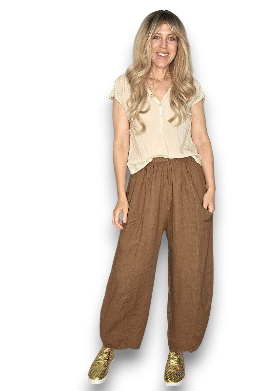 Helga May | Coffee Barrel Linen Pants