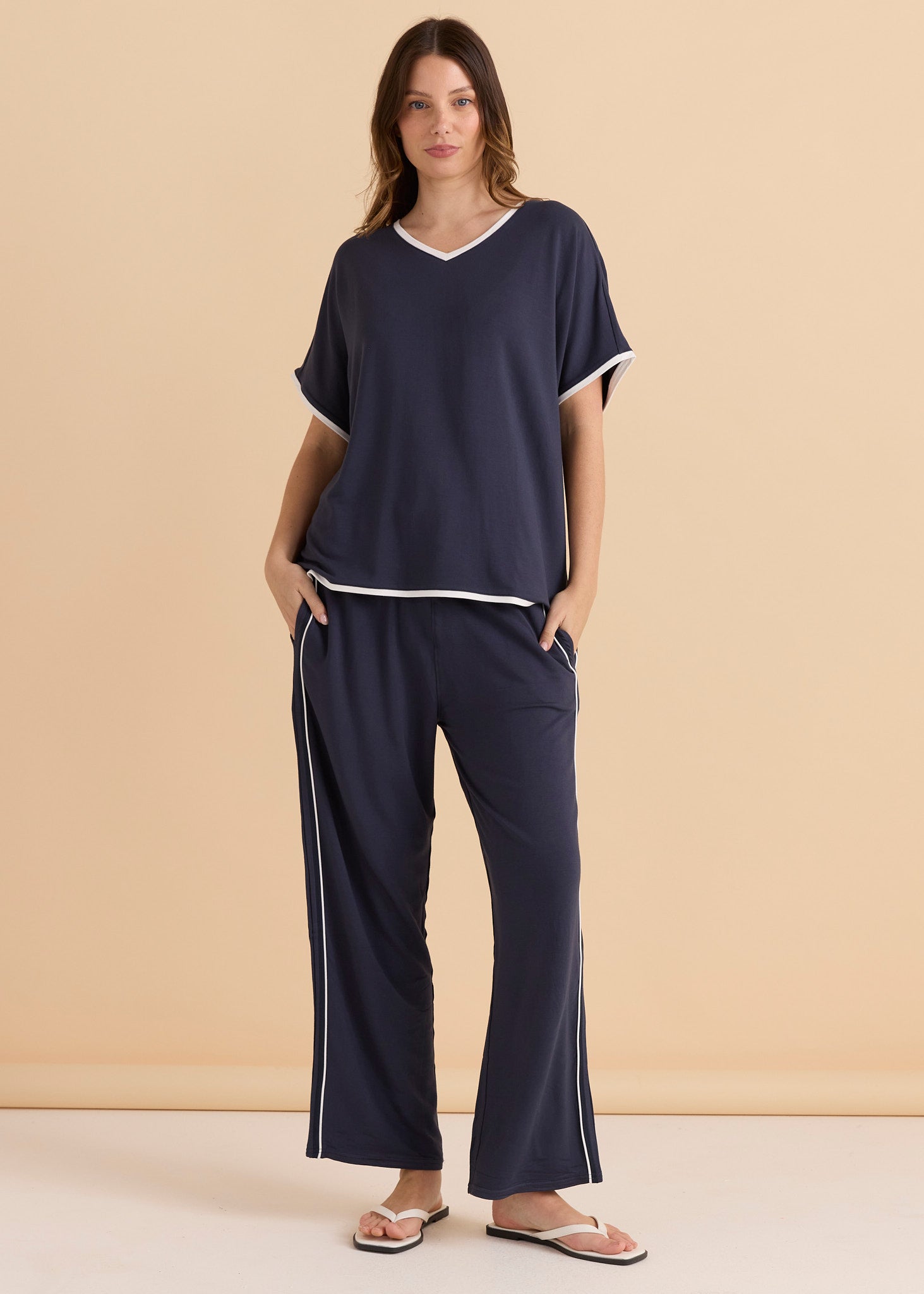 Betty Basics | Clara Tee - Petrol/White