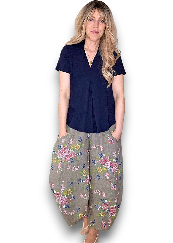 Helga May | Mocha Wild Daisy Barrel Linen Pants