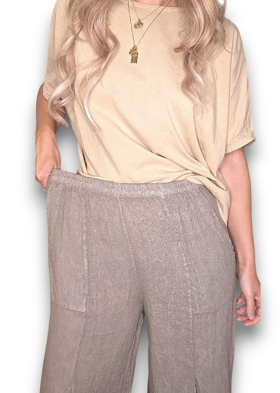 Helga May | Mocha Mini Button Linen Pant