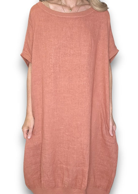 Helga May | Brick Plain Elastic Hem Dress