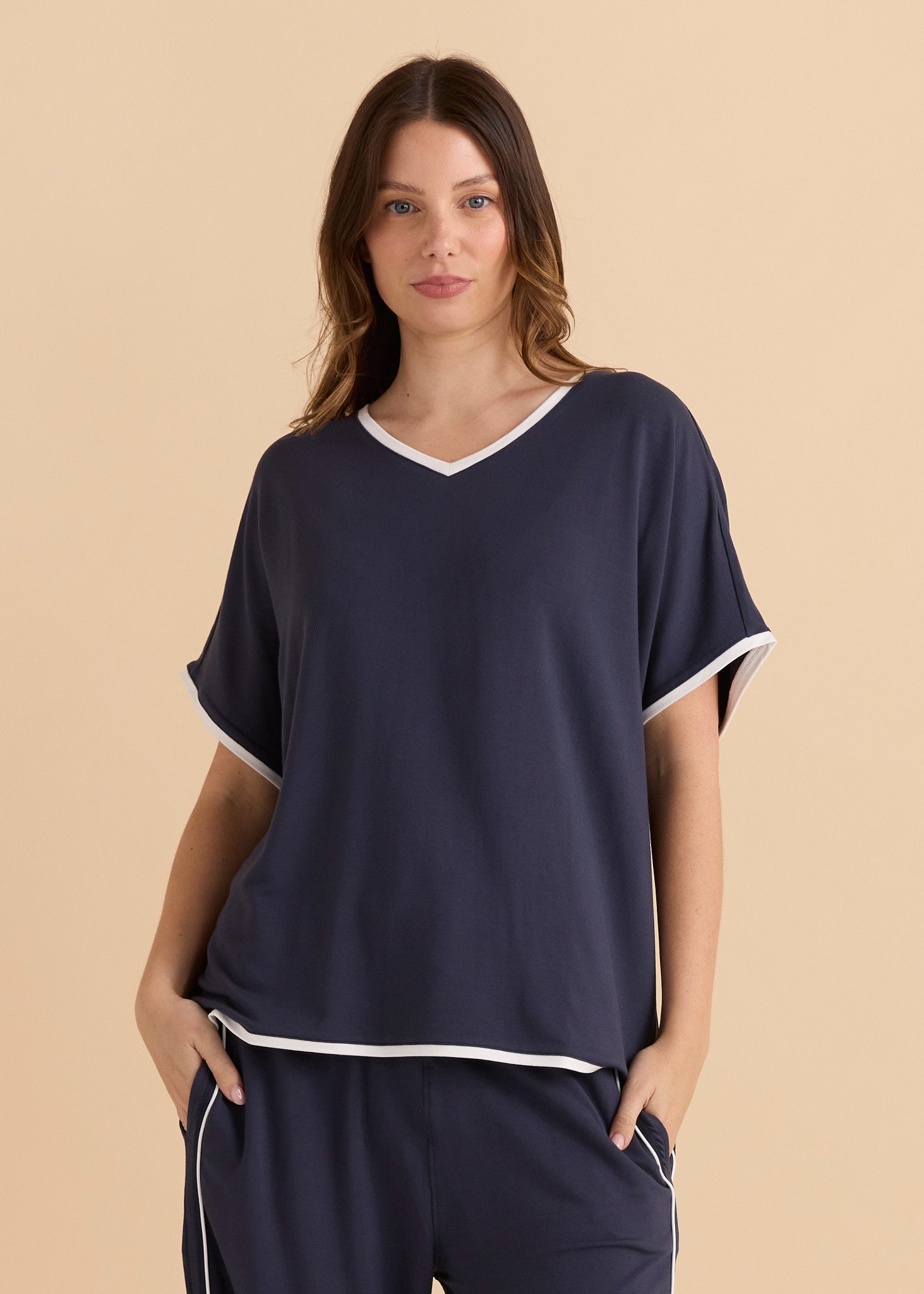 Betty Basics | Clara Tee - Petrol/White