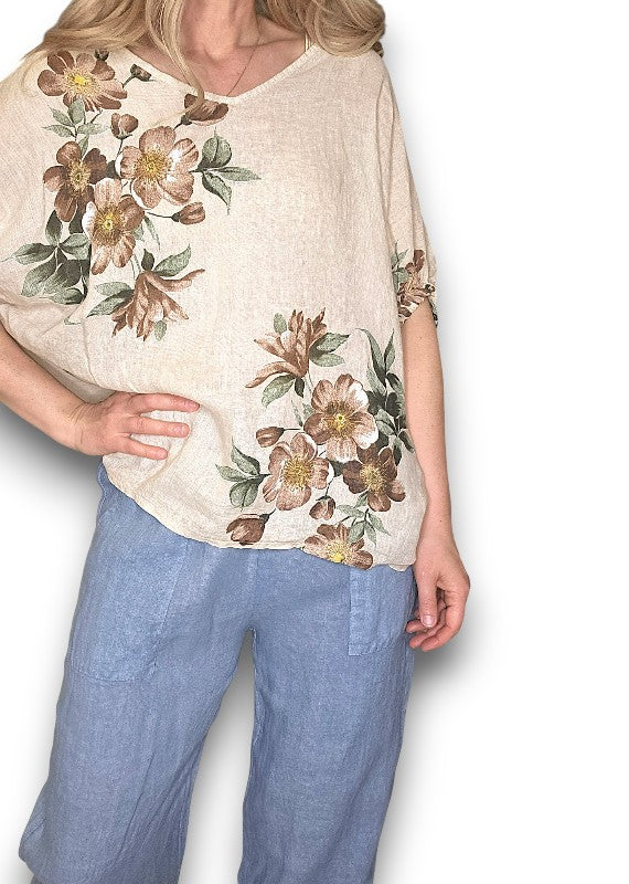 Helga May | Beige Spring Blossom Linen Top
