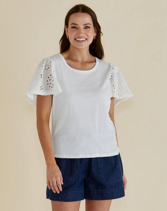 Betty Basics | Lottie Embroidered Tee - White