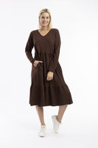Orientique | Essential Knit Layer Dress - V Neck Chocolate