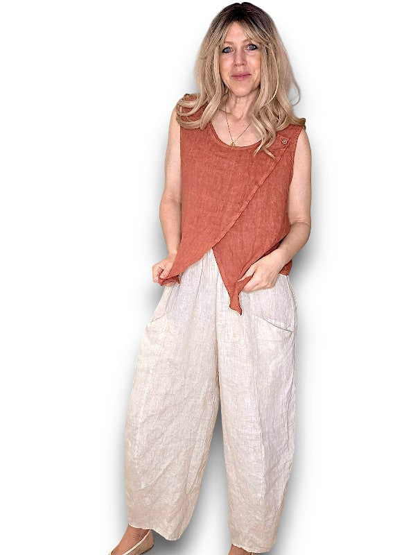 Helga May | Overlap Linen Tank - Brick