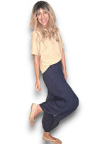 Helga May | Navy Mini Button Linen Pant