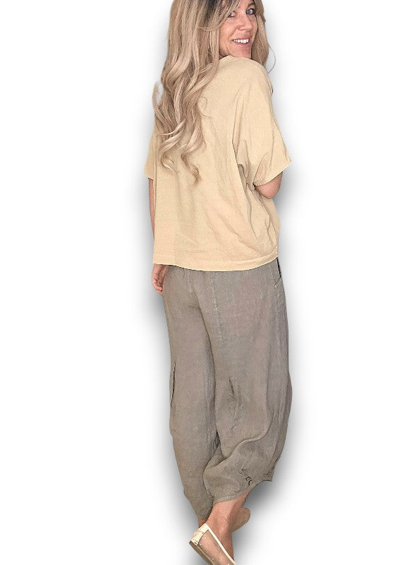 Helga May | Mocha Mini Button Linen Pant