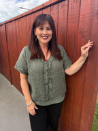The Cottage Collection | Chloe Linen Top - Khaki