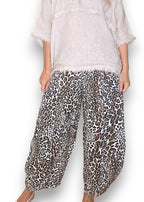Helga May | White Leopard Barrel Linen Pants