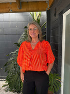 The Cottage Collection | Orchid Top - Orange Polka Dot