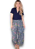 Helga May | Grey Wild Daisy Barrel Linen Pants