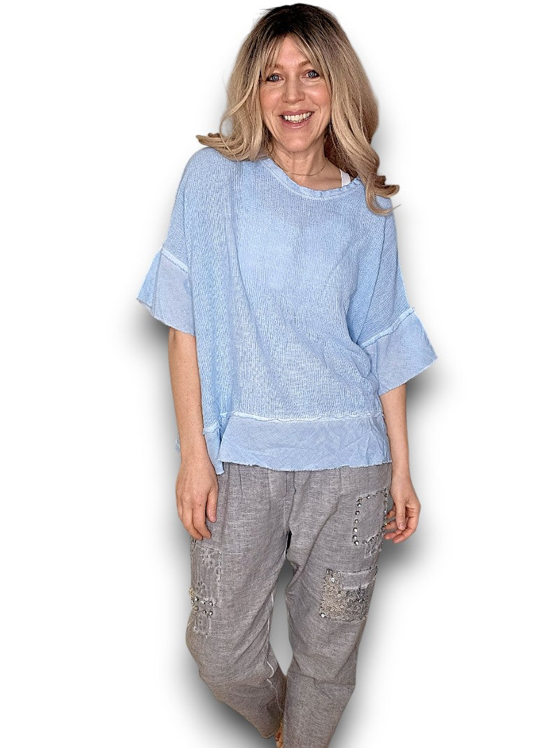 Helga May | Baby Blue Rodeo Fray Tee